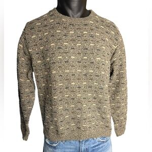 Vintage GRANDPA SWEATER Takeout Geometric Beige  Mens L Cotton Crewneck USA Made